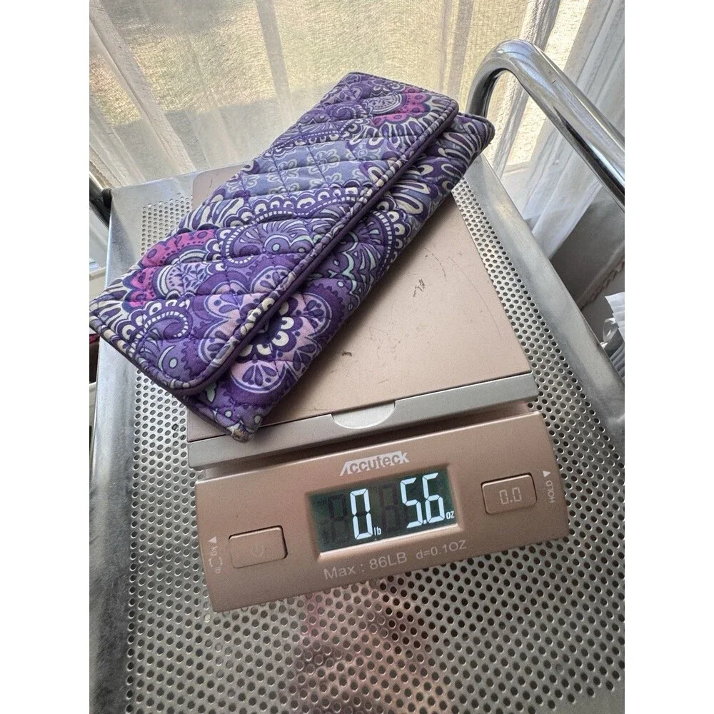 Vera Bradley Purple Trifold Wallet Lilac Tapestry Wear On Edges - Picture 5 of 8